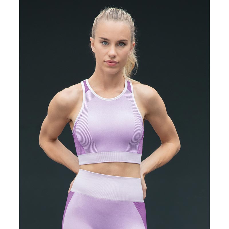 Women's seamless panelled crop top - Light Pink/ Purple XXS/XS